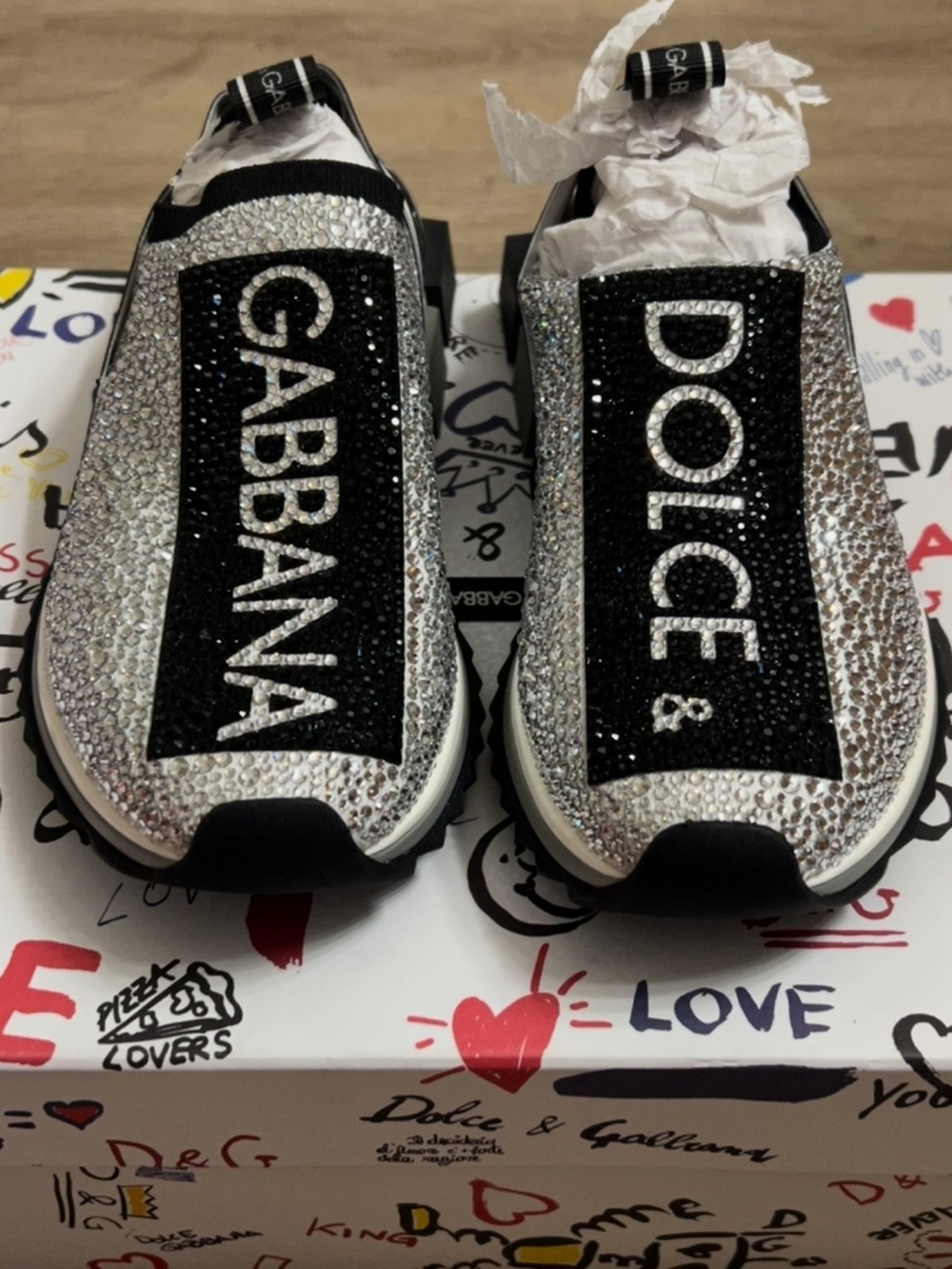Brand new! Dolce & Gabbana Silver Crystal embellishedSlip-On Sneakers size 6